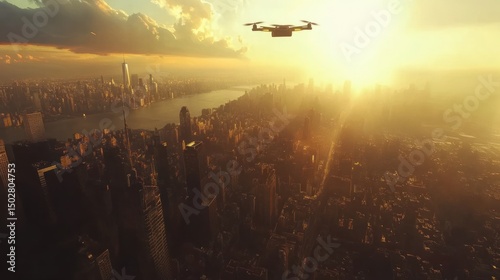 Wallpaper Mural Drone Delivery Cityscape Sunset Torontodigital.ca