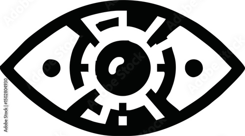 Flat vector icon of a futuristic eye scanning digital data, retina, biometric theme, minimal design, white background