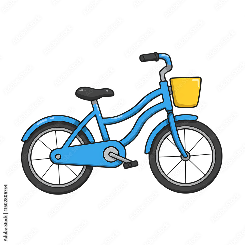 Fototapeta premium Kids' Blue Bike with Basket: Cartoon Illustration