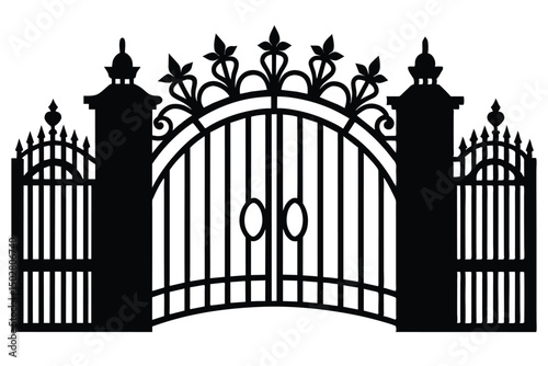 Ornate iron gate isolated on white background, decorative entrance design