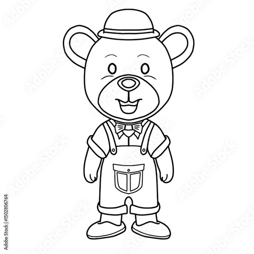 Hand drawn teddy bear vector illustration with jeans on white background. Doodle vector illustration