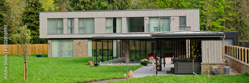 Modern luxury home built with eco-friendly sustainable materials 