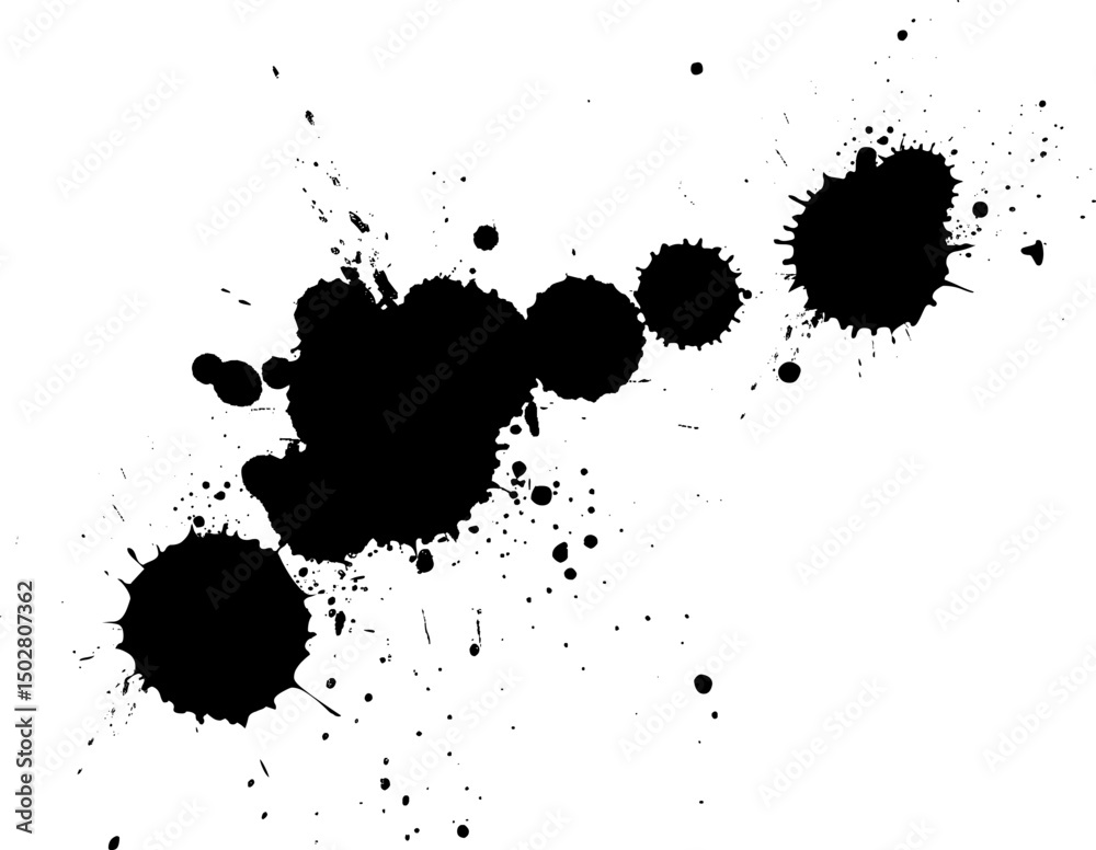 black ink brush dropped splatter splash on white background