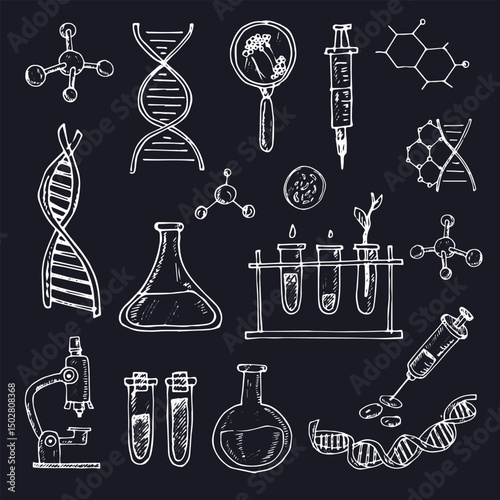 Genetic engineering isolated hand drawn doodles Vector