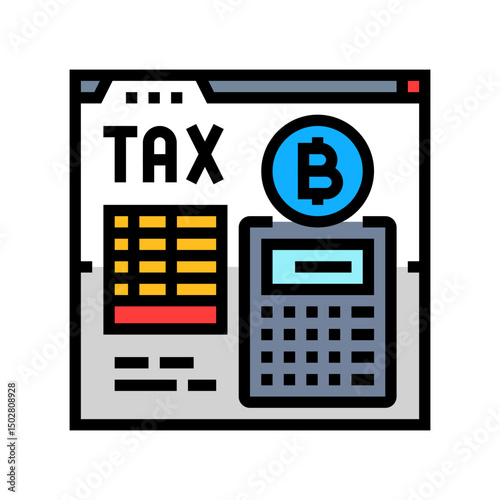 crypto tax calculation fintech color icon vector illustration