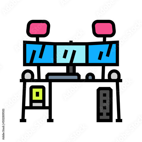 multi screen streaming setup gaming pc color icon vector illustration