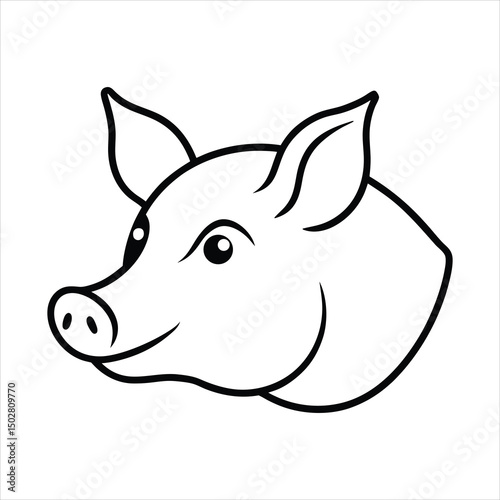 Stylized Pig Head Illustration for Butcher Shop or Farm Advertisement Design