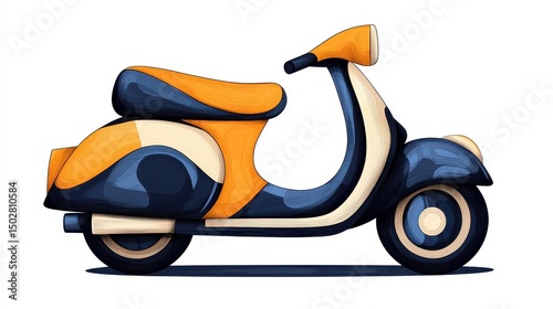 Vintage Orange and Blue Scooter Illustration on White Background
