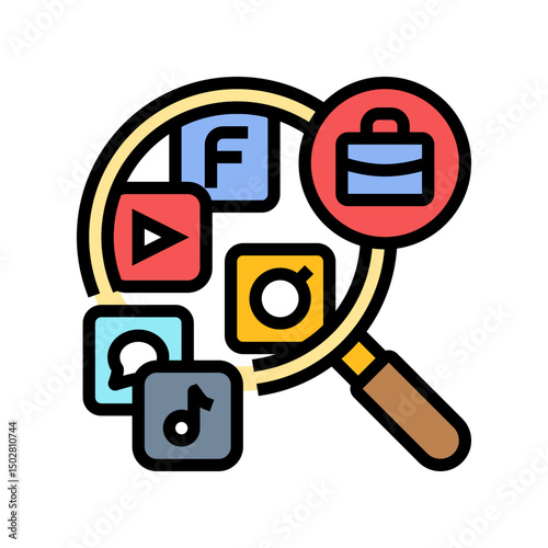 social media talent sourcing head hunting color icon vector illustration