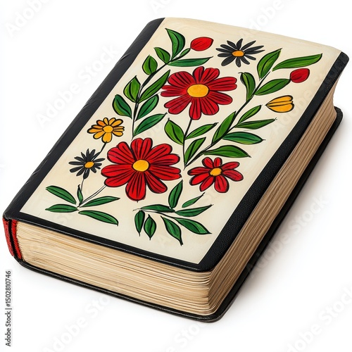 Vintage Photo Album Featuring Floral Design on Off White Cover Isolated