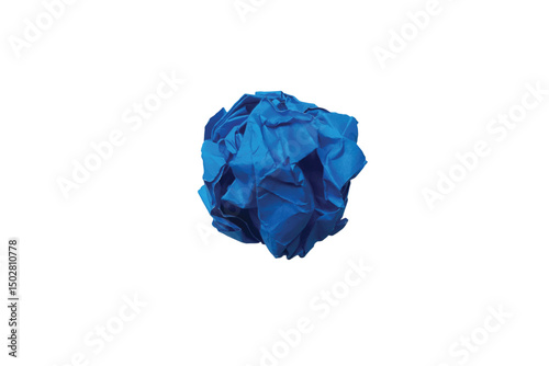 Blue crumpled paper ball, Abstract Blue Crumpled Paper Ball on white Background