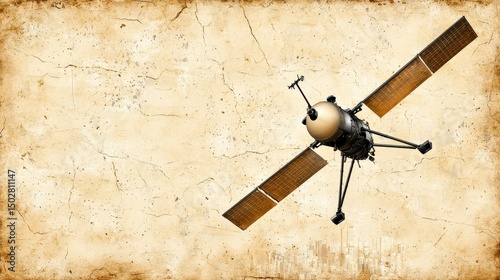 Vintage Spacecraft Illustration on Textured Beige Background