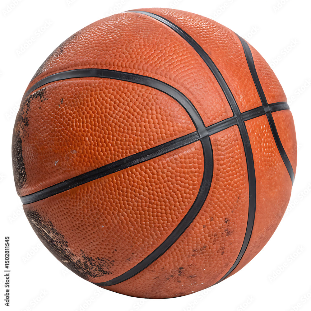 Fototapeta premium Worn orange basketball isolated on a white background png
