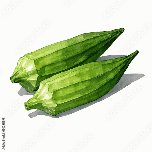 Lady’s Fingers in Mist okra isolated watercolor vector illustration svg