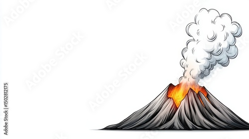 Volcanic Eruption Illustration Gray and Black Mountain with Orange Lava and White Smoke