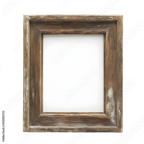 Rustic wooden picture frame with a blank interior. photo
