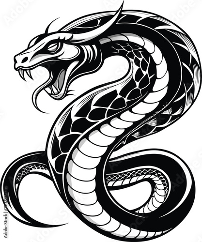 Snake with open mouth logo vector illustration