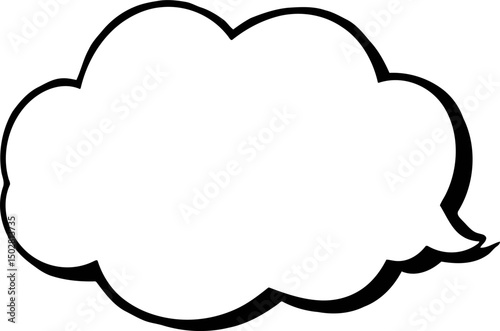 Cloud-shaped white speech bubble, isolated minimalist style, bold black outline. Clean thought or dialog symbol perfect for communication concepts and comic art messaging.
