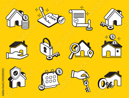 set of home loan icon concept, icon and symbol design, financial and loan concept