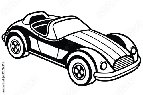 Black and white classic roadster car isolated on white background