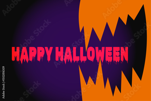 A dark purple background with an orange jaw featuring sharp teeth, eating the red "HAPPY HALLOWEEN" text. Ideal for Halloween-themed designs.