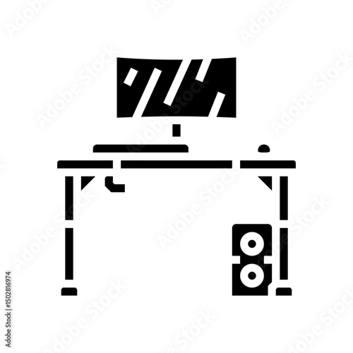 desk setup gaming pc glyph icon vector illustration