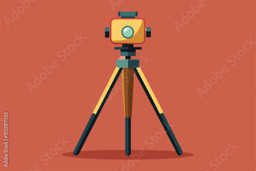 Illustration of a yellow surveying level on a tripod for construction
