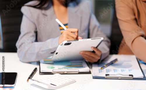 Business conference, marketing research, sales strategy analysis for business growth. and investment planning consulting. Accounting finance concept.