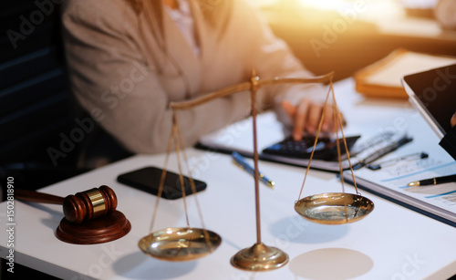Consultation and conference of lawyers and professional businessman working and discussion having at law firm in office. Concepts of law, Judge gavel with scales of justice.