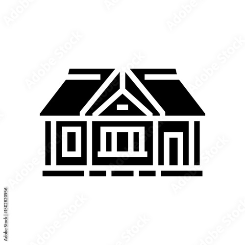 wood cabin thatched roof glyph icon vector illustration