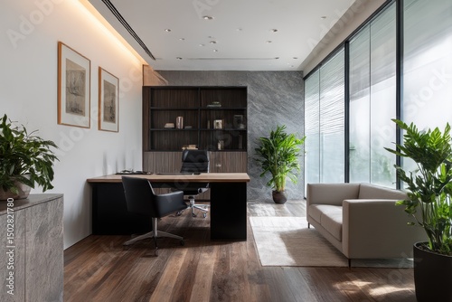 Modern office space with a stylish, minimalist aesthetic.