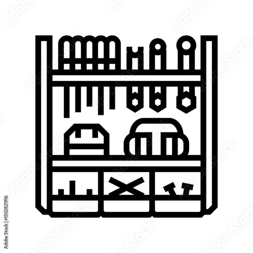wall mounted tool rack line icon vector illustration