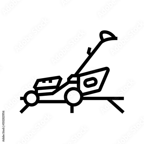lawnmower stored garage line icon vector illustration