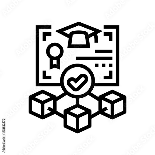 blockchain based credentials verification line icon vector illustration