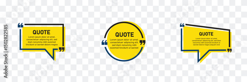Quote box frame set. Set of speech bubbles. Yellow chat bubble, yellow speech bubble, message box set. Blank, empty vector white speech bubbles. Vector illustration.