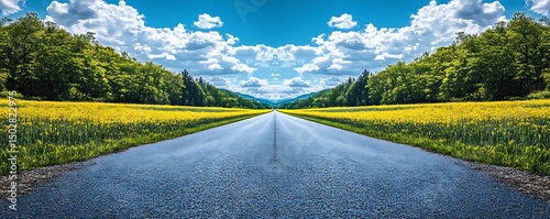 Road trip, sunny day, rapeseed field
