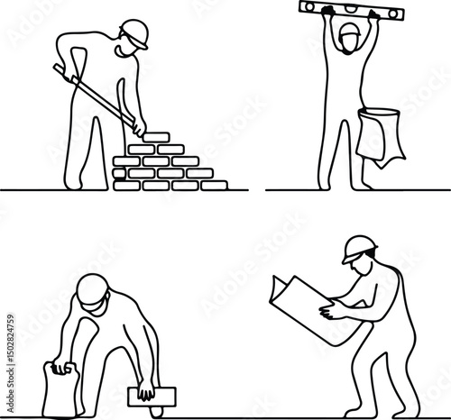 Construction Workers Silhouette Set – Builder, Engineer, Labor Vector Pack Silhouettes of Construction Men at Work – Industrial Worker Graphic Set