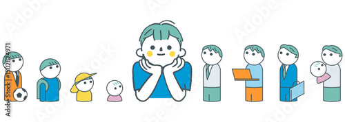 自分はどうやって大きくなってきてこれからどう成長するのかな　教育にも使えるストックイラスト素材
