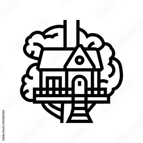 treehouse cabin wooden line icon vector illustration