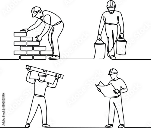 Construction Workers Silhouette Set – Builder, Engineer, Labor Vector Pack Silhouettes of Construction Men at Work – Industrial Worker Graphic Set