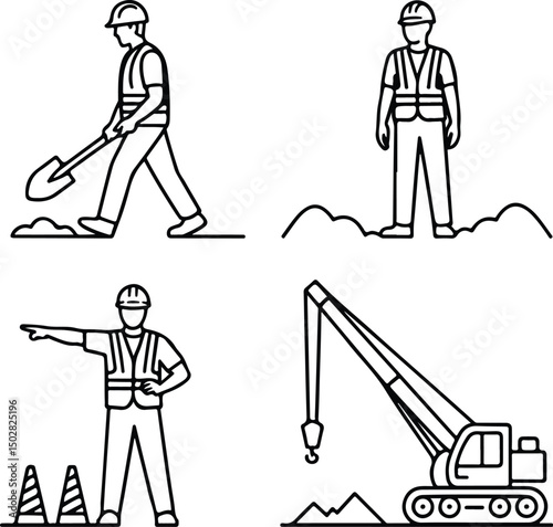 Construction Workers Silhouette Set – Builder, Engineer, Labor Vector Pack Silhouettes of Construction Men at Work – Industrial Worker Graphic Set