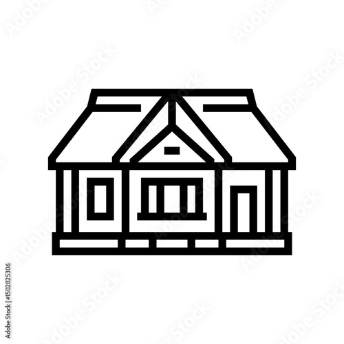 wood cabin thatched roof line icon vector illustration
