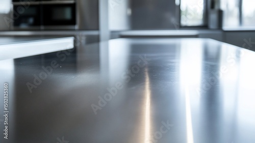 Reflective Stainless Steel Kitchen Countertop Surface
