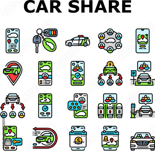 car share service transport icons set vector