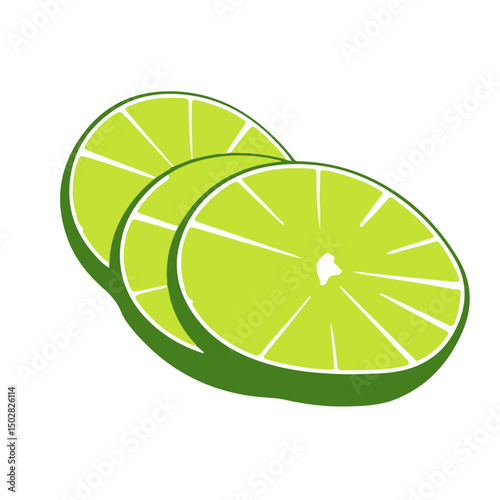 Vector flat style set of lime. Whole key lime, sliced, cutted in half and citrus wedges. Composition of fruit slices. Delicious juicy citron for cocktails. Pro Vector