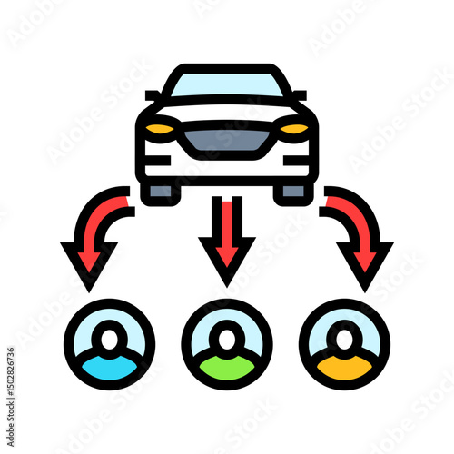 multiple users car share service color icon vector illustration