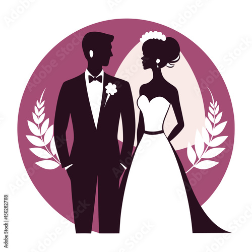 silhouette of bride and groom