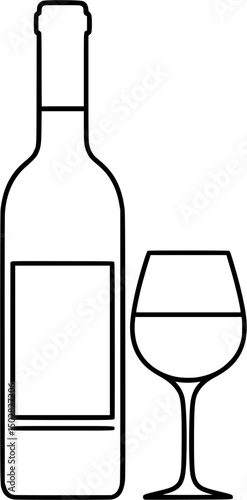 Wine Bottle and Glass Outline Icon