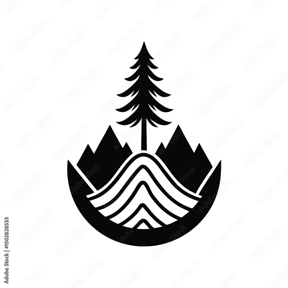 Obraz premium Mountain Landscape with Pine Tree Logo