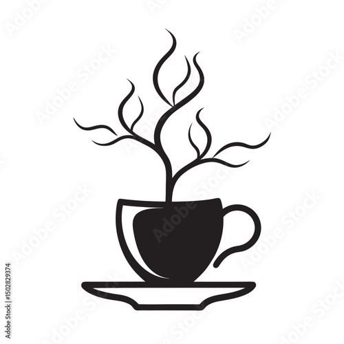 Tree Silhouette Growing Out Of Tea Cup